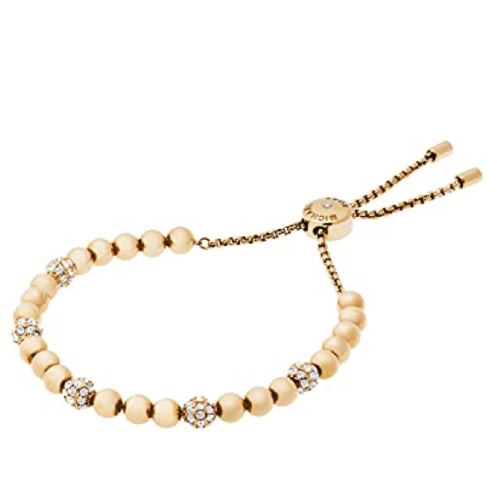 Set of two (2) Michael Kors gold tone bead pave adjustable slider bracelets